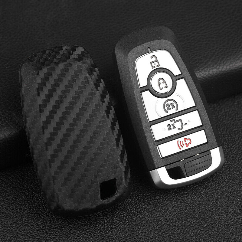 Carbon Fiber Remote Car Key Fob Case Cover Holder Chain Shell for Ford Ranger