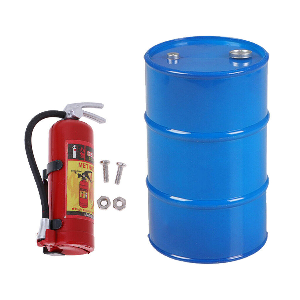 2Pcs Metal Oil Drum Fire Extinguisher Tool for 1/10 RC Crawler Car Accessory