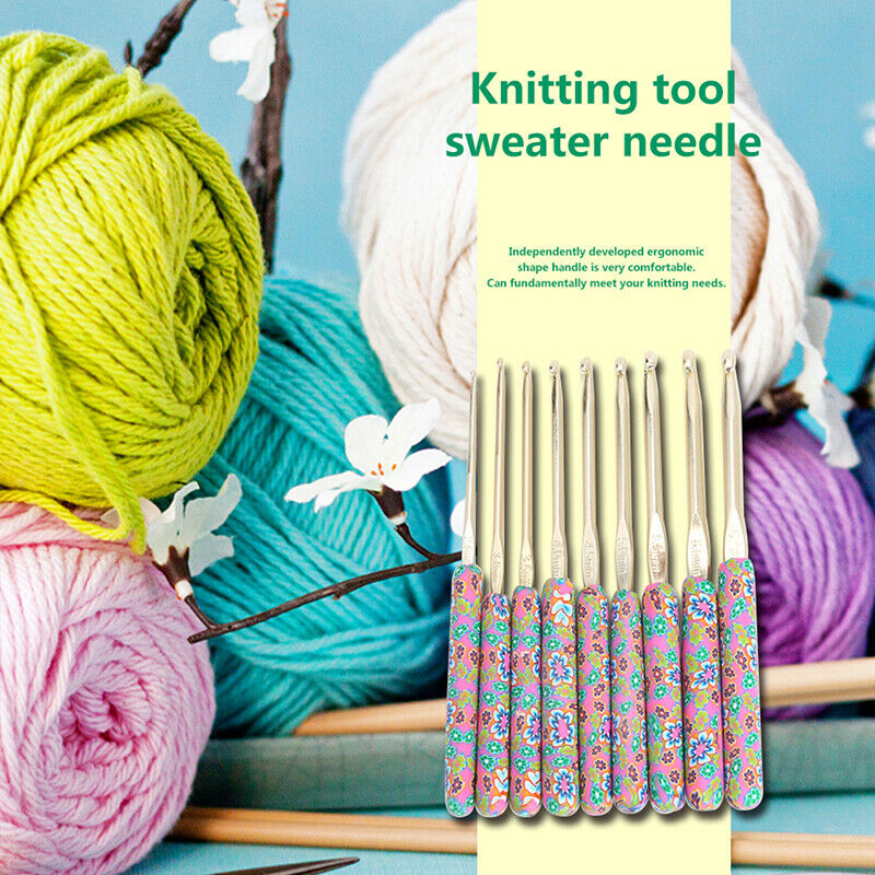 9pcs Aluminum Crochet Set Ceramic Handle Knitting Needles Kit Crochet HooksBDAU