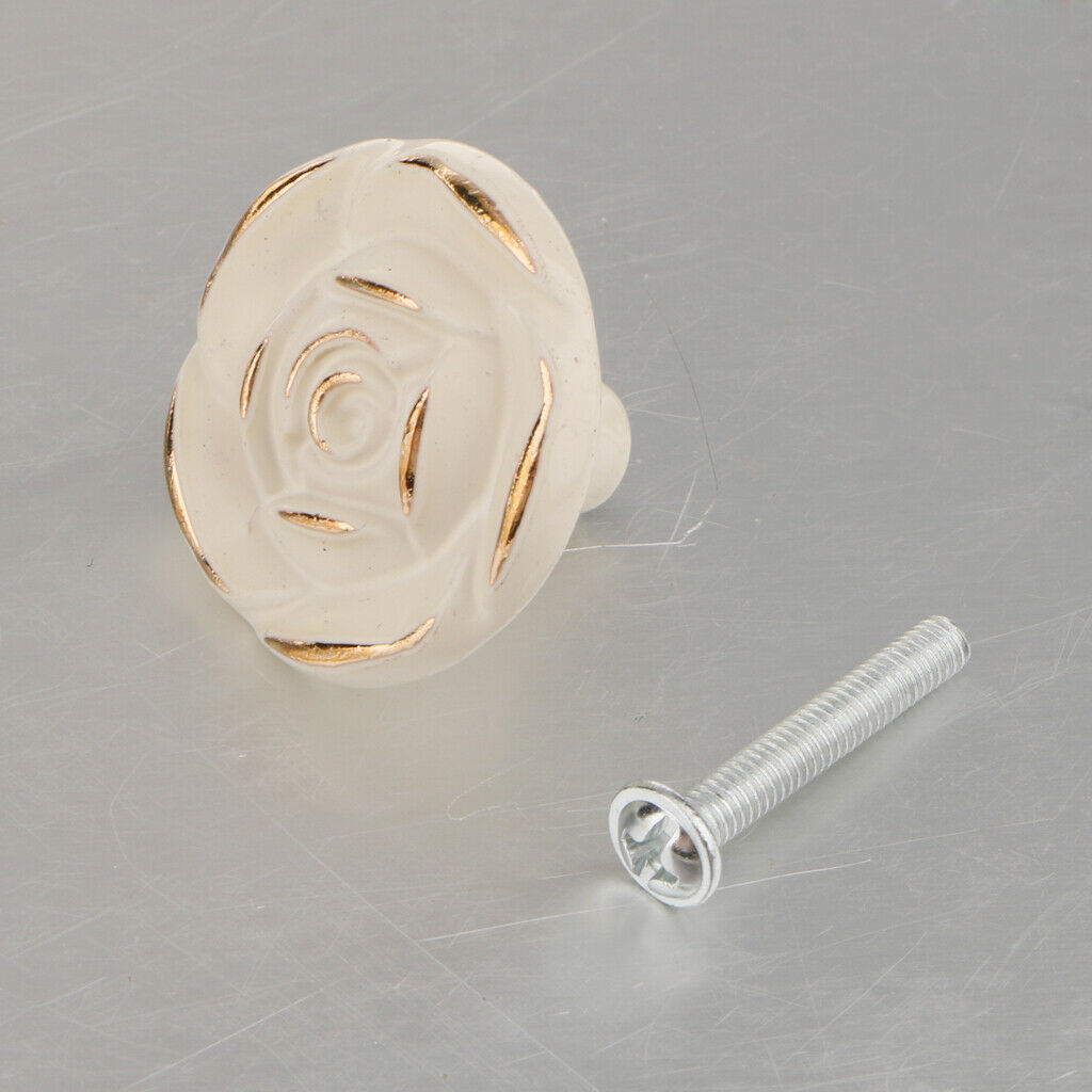 Roes Pull Knob Handles for Cabinet Drawer Cupboard Wardrobe Door_Gold White