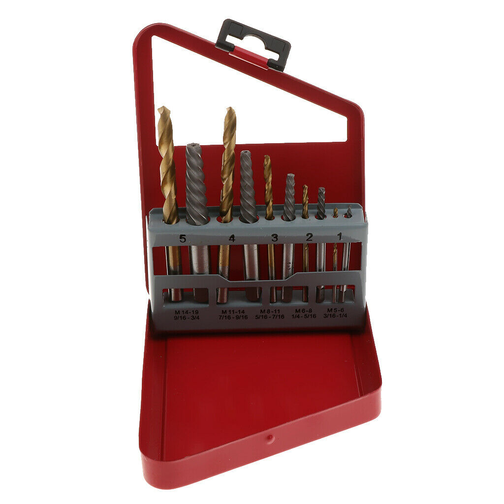 10x  Screw Extractor Left Hand Drill Bits Broken Bolt Remover Tools with Long