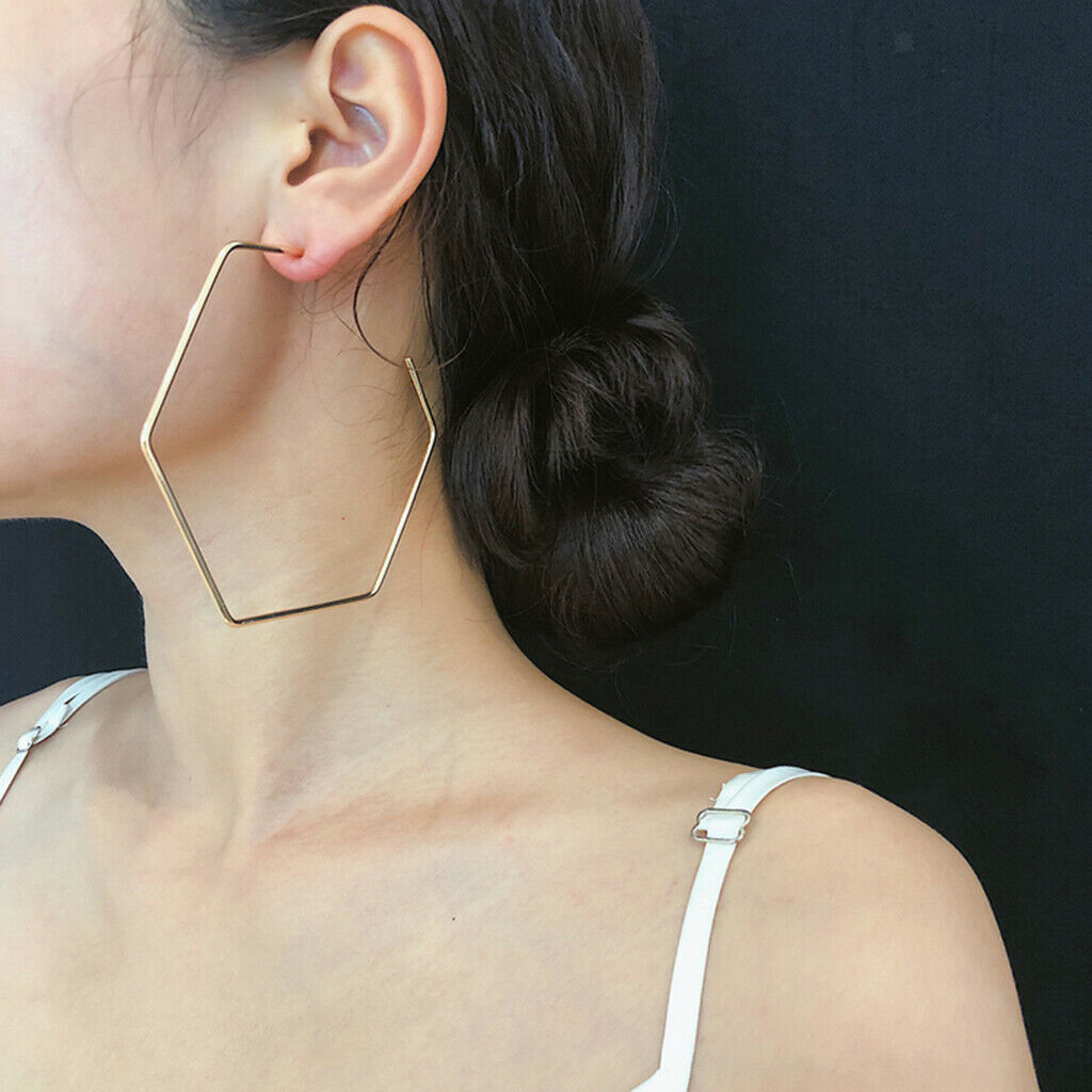1 Pair Hexagonal Ear Studs Large Circle Earrings for Women Lady Fashion