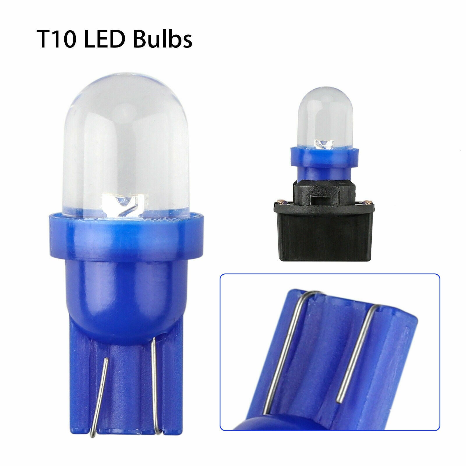 10x Blue T10 194 LED Bulbs for Instrument Gauge Cluster Dash Light W/ Sockets