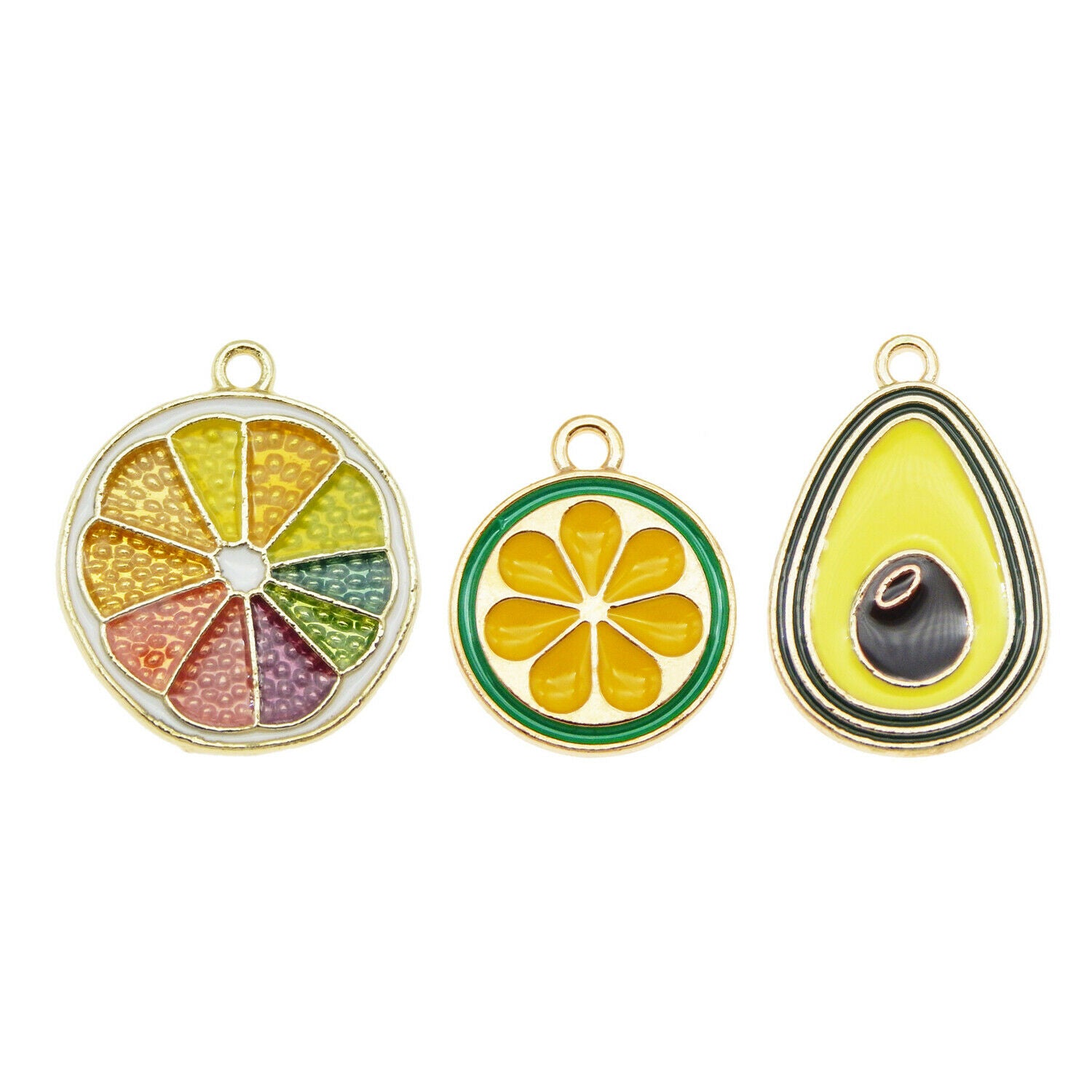 12 pcs Mix Lemon Orange Avocado Enamel Charm Alloy Fruit Slice Pendant Findings