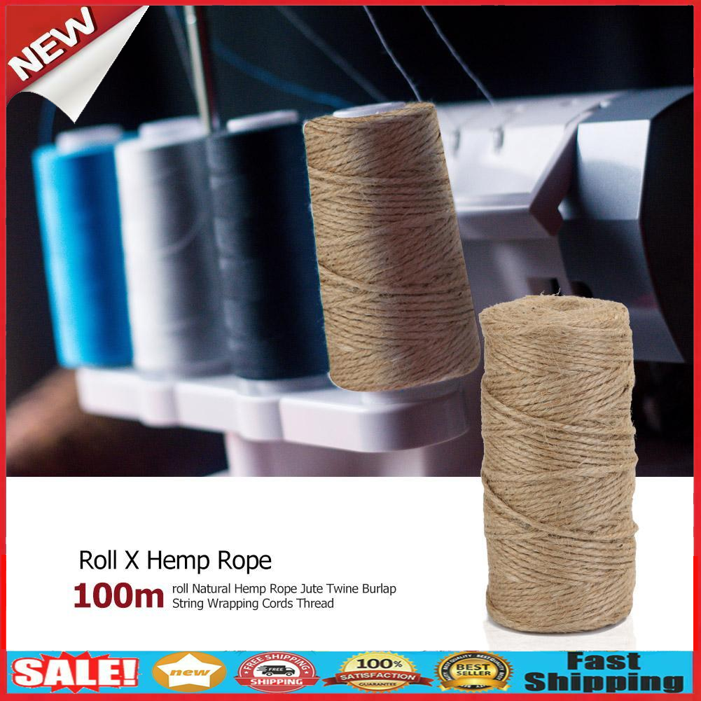 100m/roll Natural Hemp Rope Jute Twine Burlap String Wrapping Cords Thread @