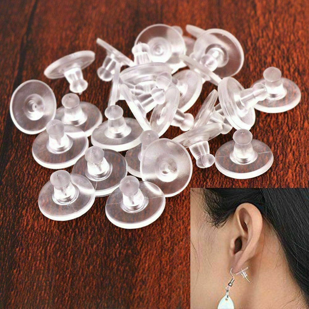 100Pcs 11mm Silicone Earring Backs Clear Soft Rubber Ear Stud Blocked Stoppers