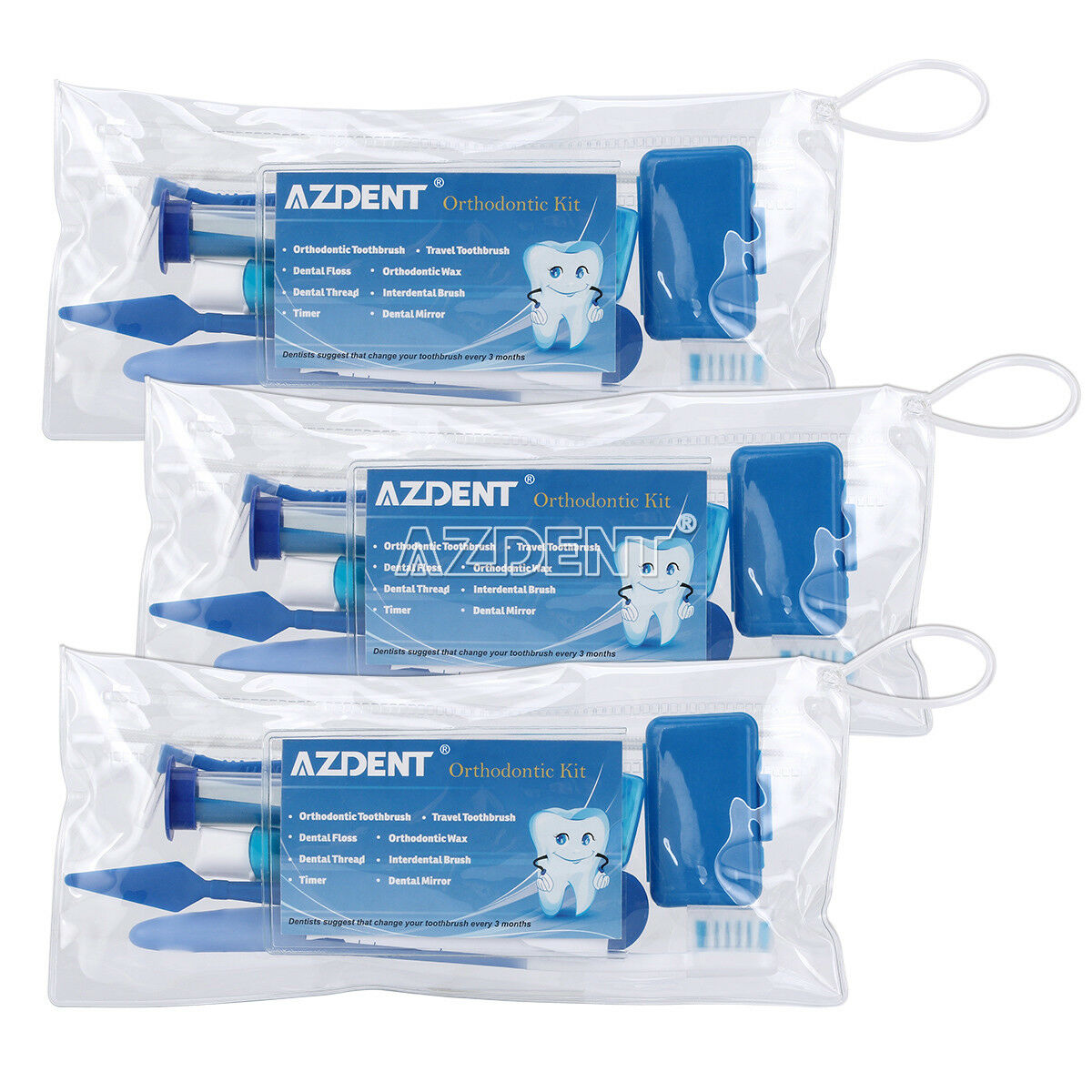 10xAZDENT Dental Orthodontic Oral Care Kit Brush Ties Toothbrush 8Pcs/Kit Blue
