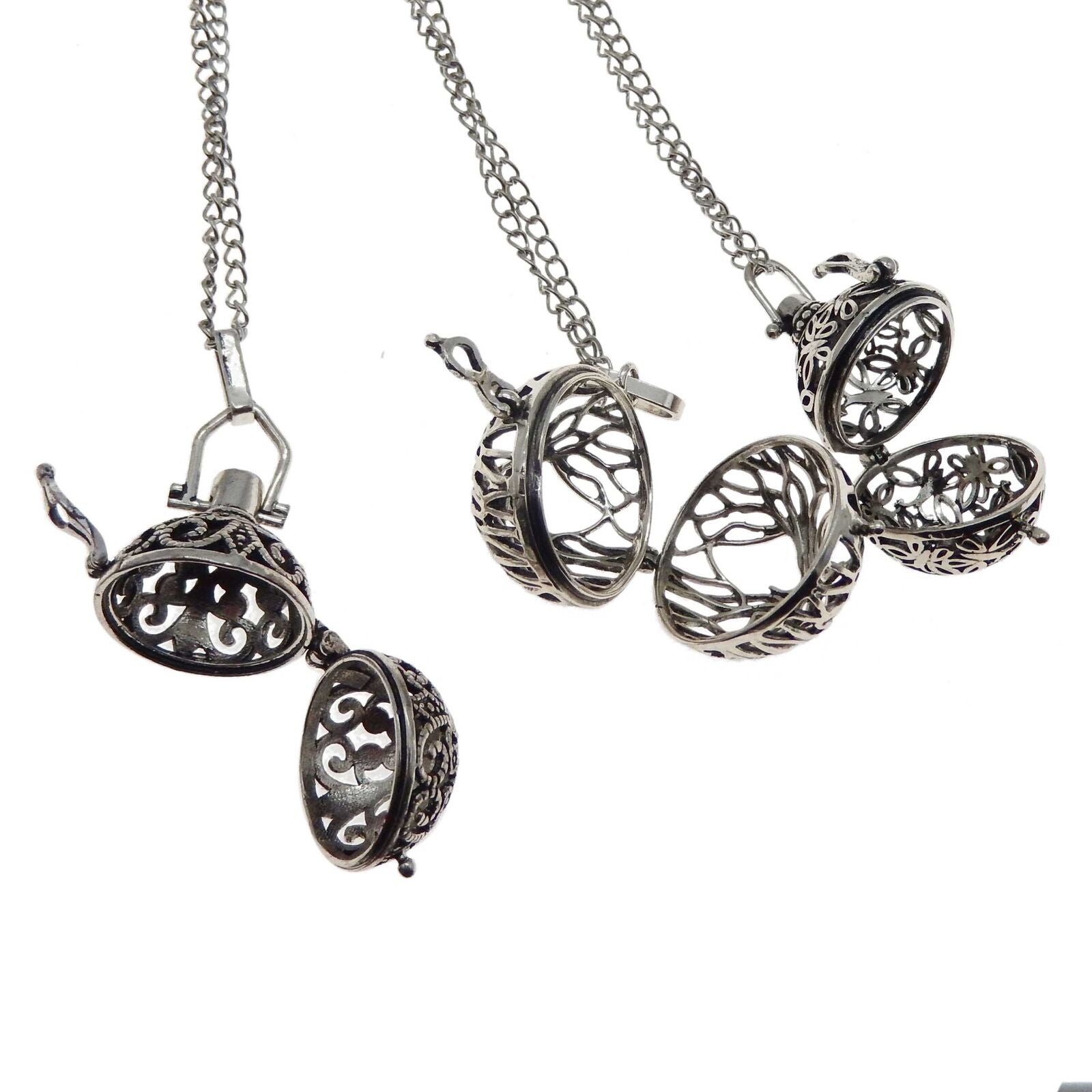 3pcs Retro Style Brass Hollow Perfume Diffuser Locket Bola Ball Harmony Necklace