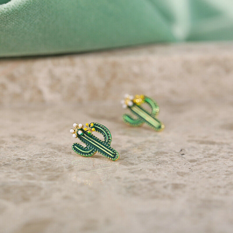 Fashion Green Cactus Earrings Plant Stud Ear Women Jewelry Summer Girl GiftB Ad