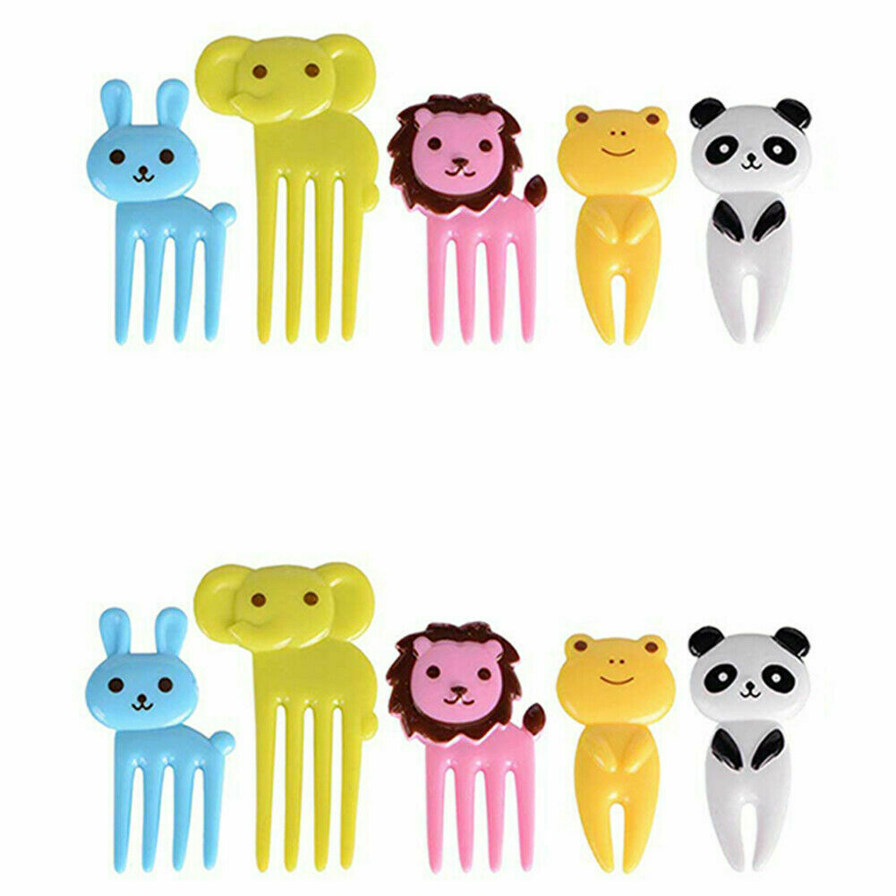 10Pcs Mini Kids' Animal Food Fruit Picks Forks Lunch Box Accessory Decor Tools