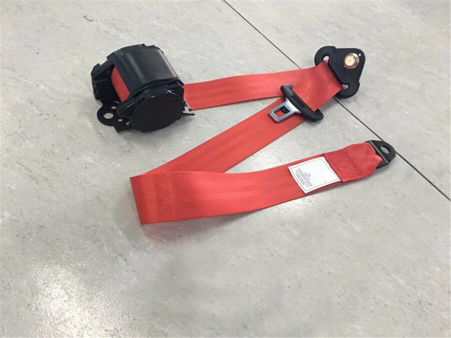 Car Seat Belt Lap 3 Point Retractable Adjustable Safety Seat Belt Universal -Red