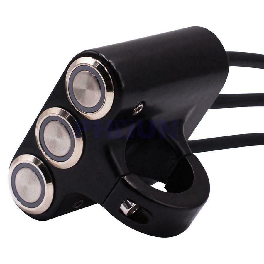 Motorcycle Handlebar Three Control Switch Button Headlight Brake Momentary LED