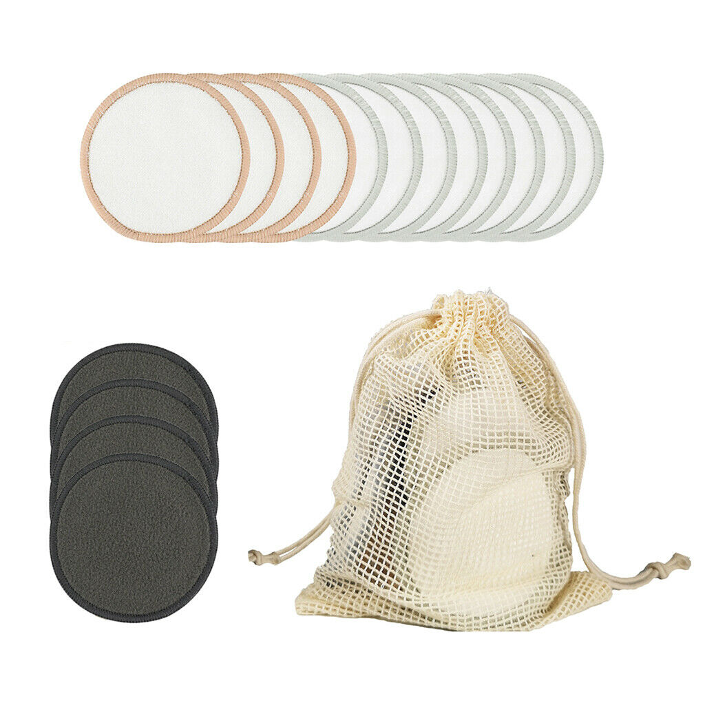 16Pc Cotton Reusable Make Up Remover Pad Facial Cleanser Pad Set Washable 02