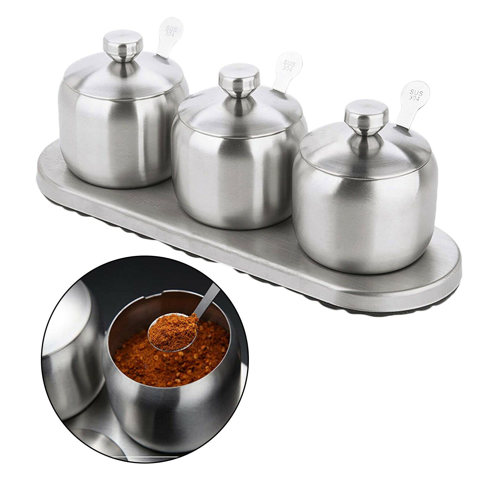 Stainless Steel Seasoning Containers Set Spice Jar Spice Rack Condiment