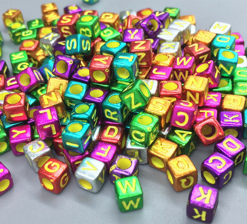 100pcs Mixed-color Cubic Acrylic Letter/ Alphabet crafts Spacer Beads 6x6mm