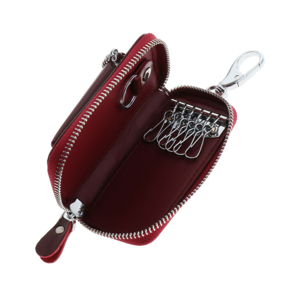Mens Fashion Zip Around 6 Hook Key Case Car Key Holder Wallet Wine Red