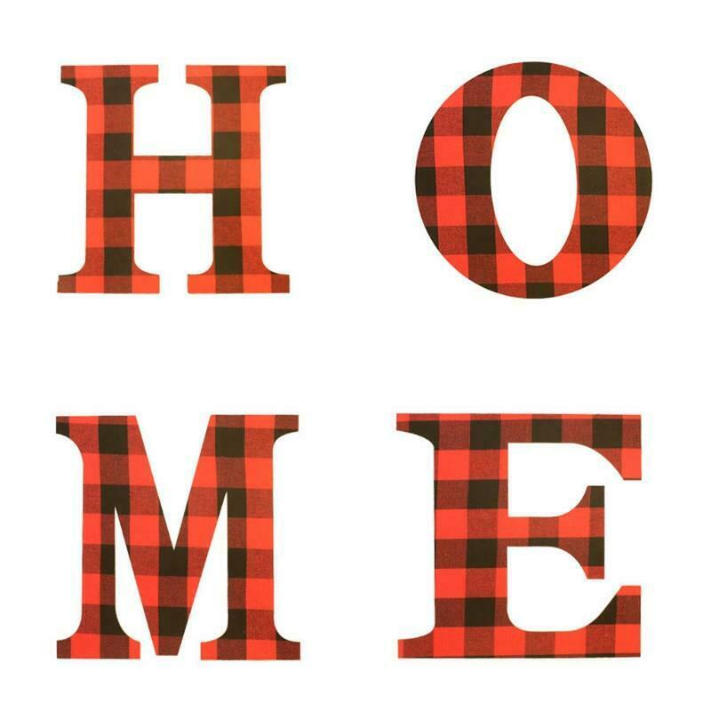 4 Pcs Letter Sign Joy Plaid Letter Wooden Decoration for Home Door Ornaments