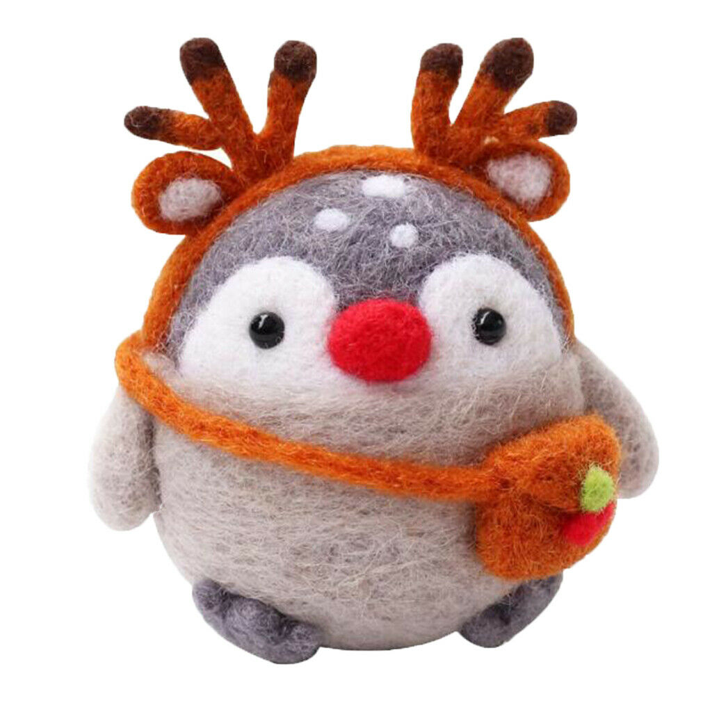 2pcs Craft DIY Penguin Needle Felting Kit 66s Pure Wool Felting Supplies