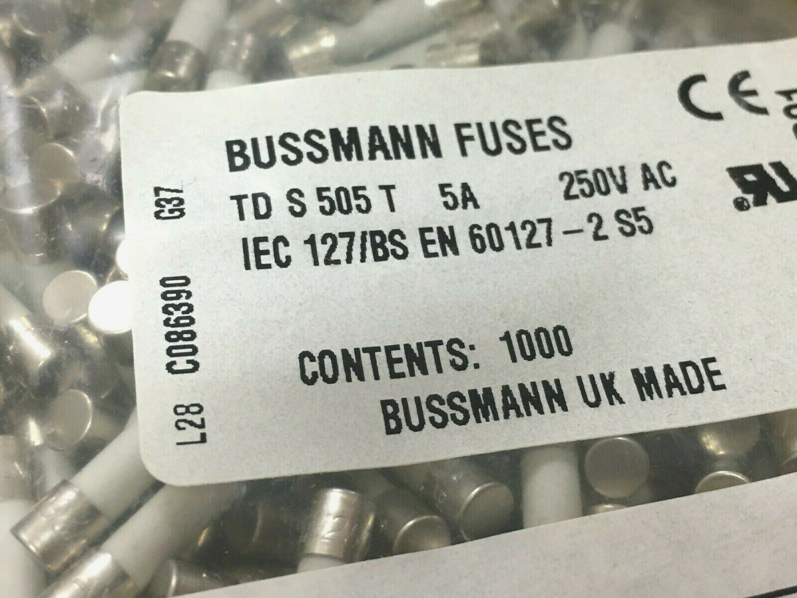 2pcs - BUSSMANN S505 T 5A 250V 5x20mm T Slow Blow Ceramic Fuse