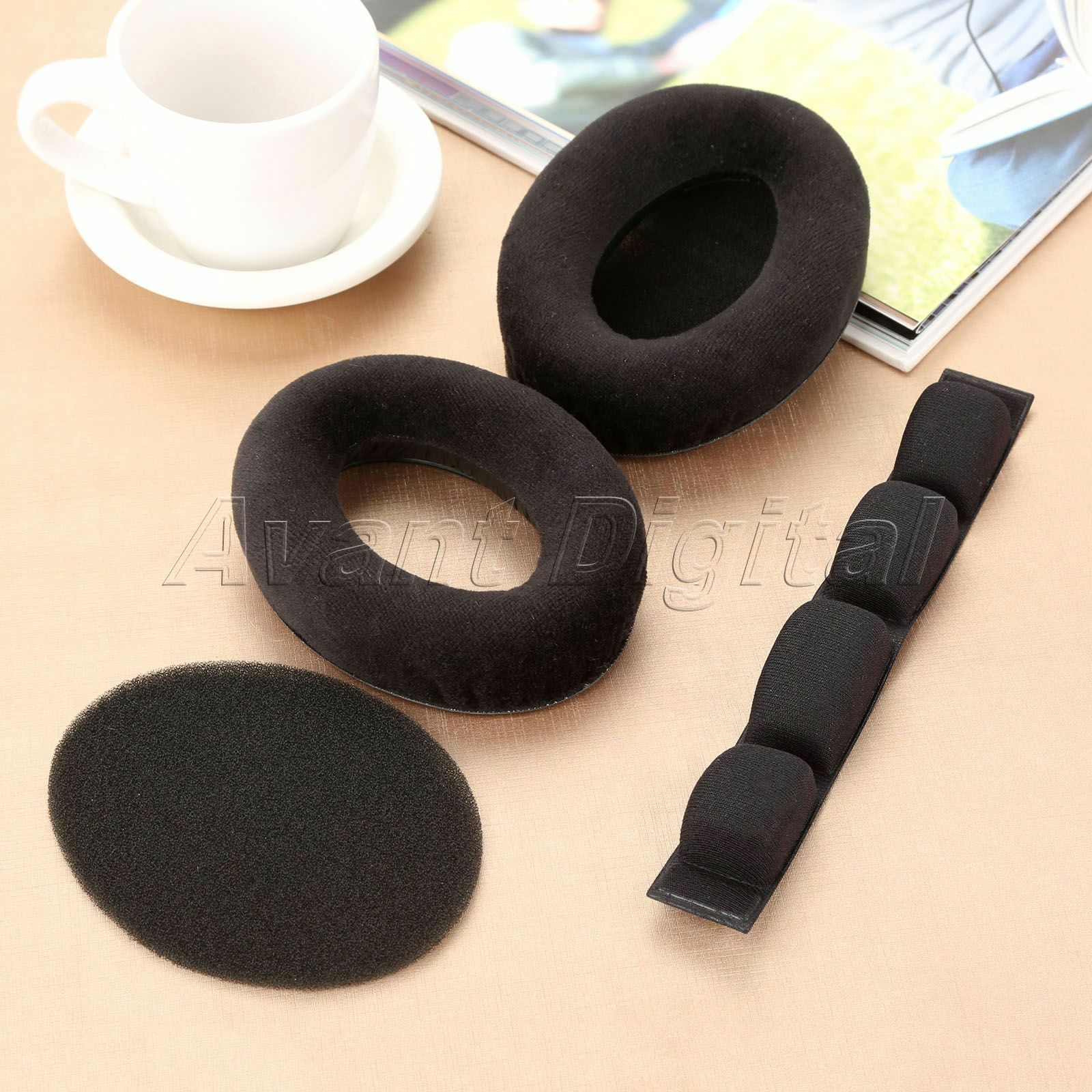 1 Pair Black Soft Foam And Velour Earpads & 1 Pc Headband & 1 Pc Inside Foam Pad