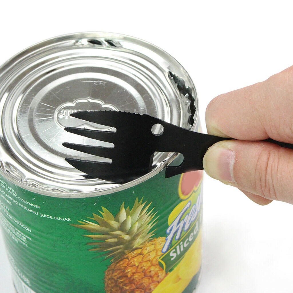 3 in 1 stainless steel spoon, fork and can / bottle opener for outdoors