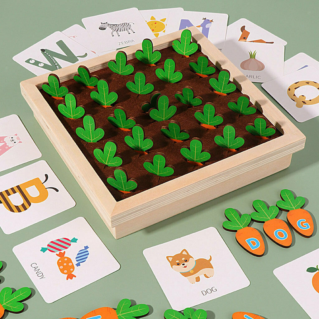 Baby Montessori Wooden Pulling Carrots Game Education Language Toys for Kids
