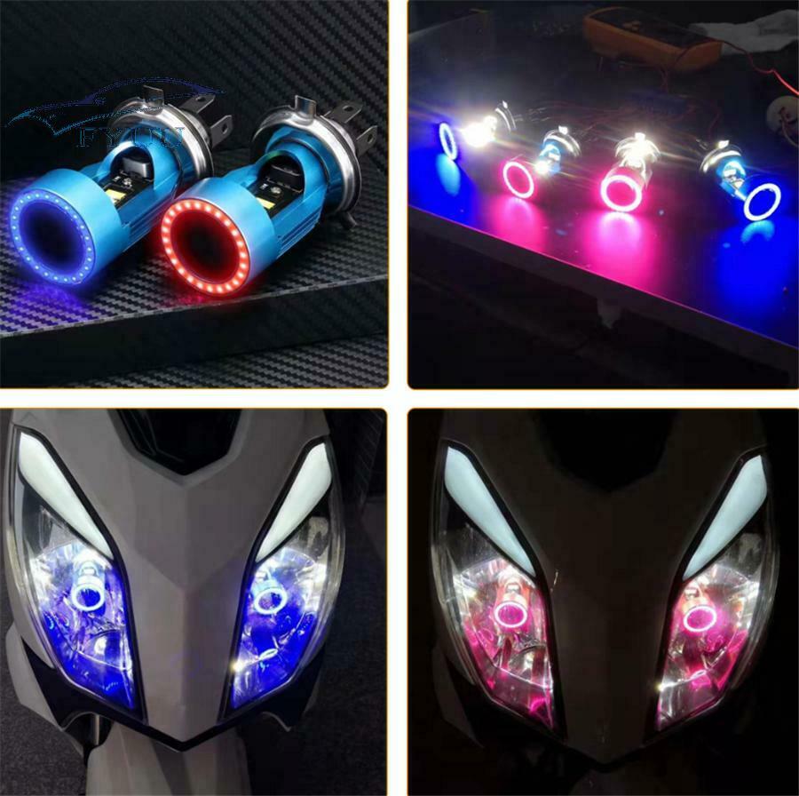 H4 LED Angel EYES COB Motorcycle Motorbike Scooter Fog Light Headlight Bulbs 40W