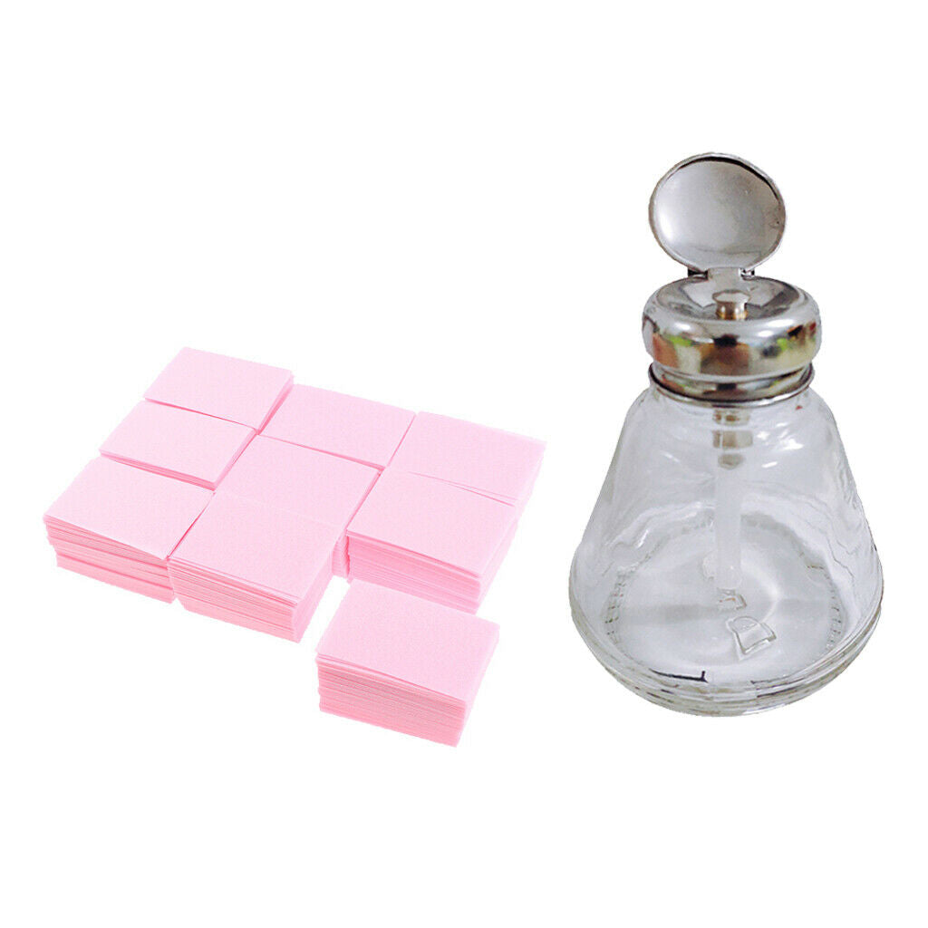 Empty Nail Polish Remover Pump Dispenser Push Down Bottle+700x Nail Gel Wipe