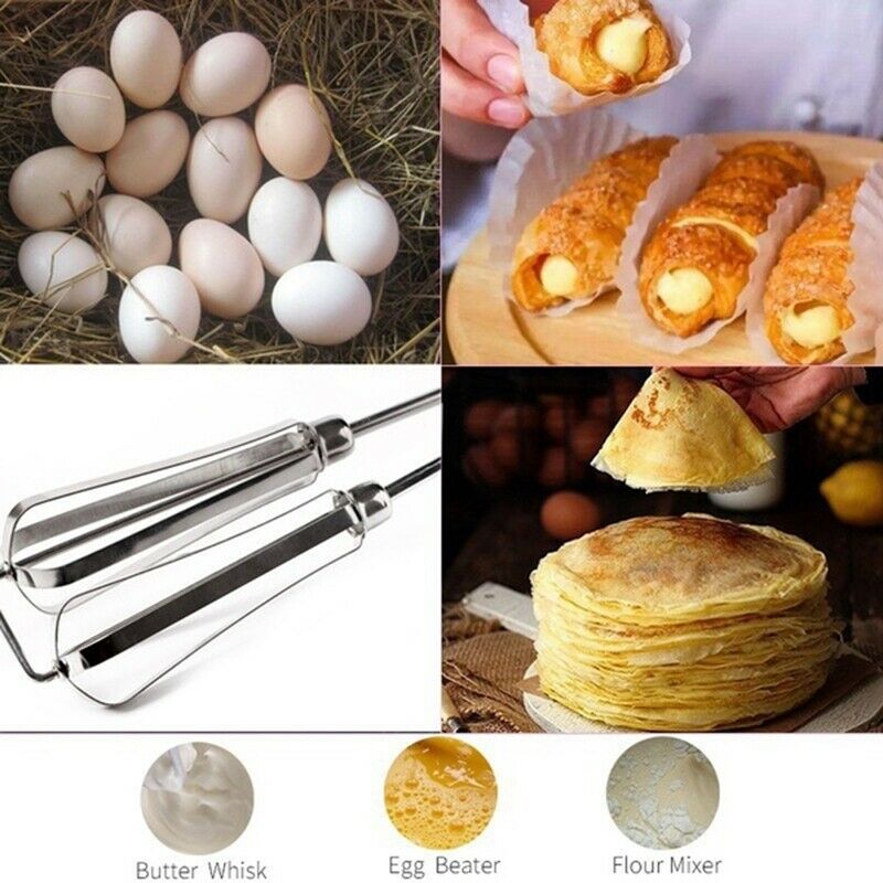 Rotary Manual Hand Whisk Egg Beater Mixer Blender Stainless Steel Kitchen ToolF5