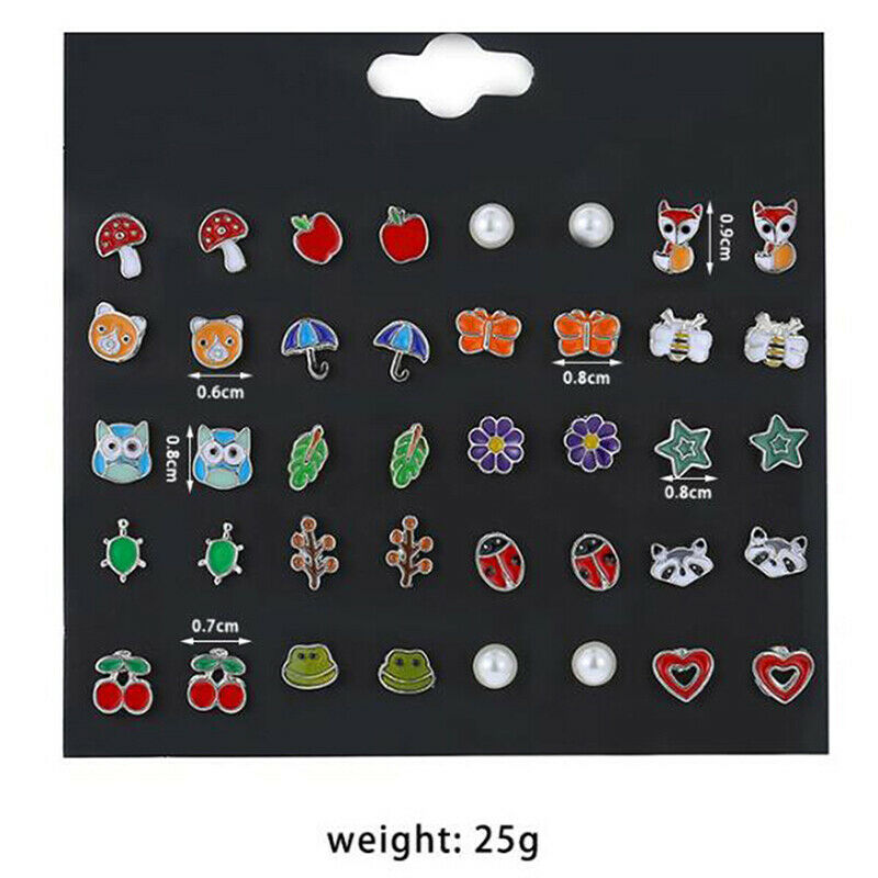 20Pairs/set Cute Fruit Animal  Flower Stud Earrings For Girls Kids Jewelry Gi TL