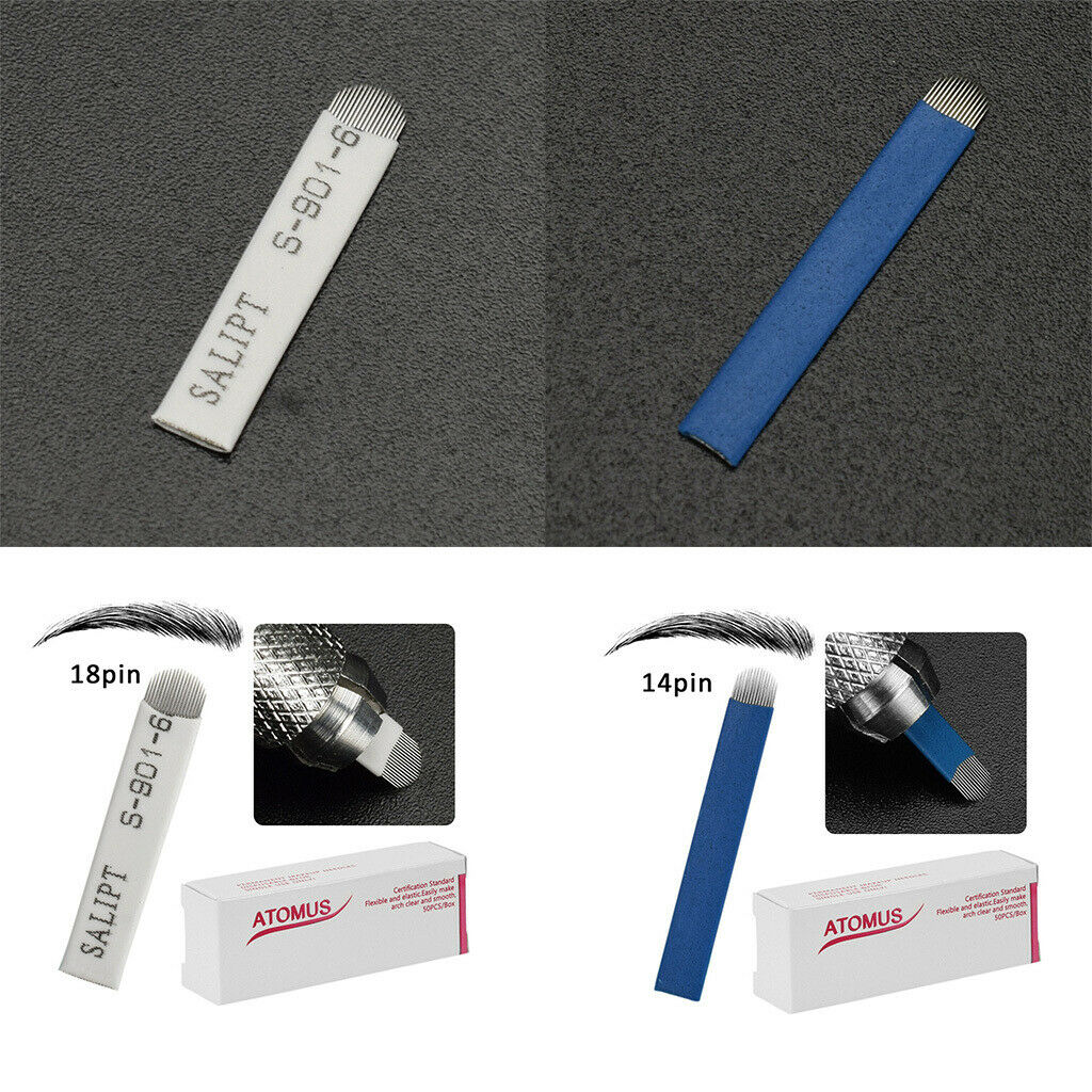 50pcs Stainless Steel Microblading Eyebrow Tattoo Disposable Blade Needles 18