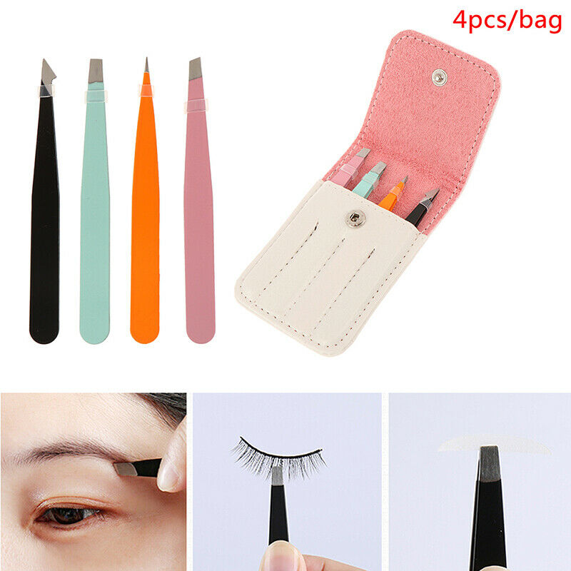 4Pcs/bag Eyebrow Tweezers Stainless Steel Point Slant Flat Tip Removal Ma.l8