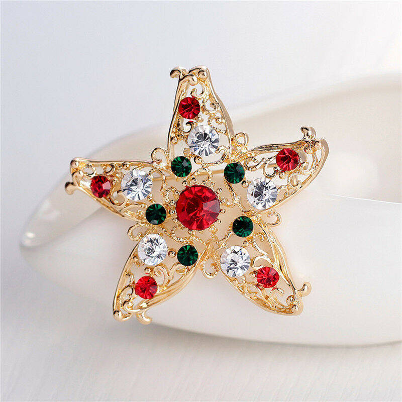 1x New Unisex Star Crystal Rhinestone Snowman Christmas Brooch Pin Xmas Gi.l8