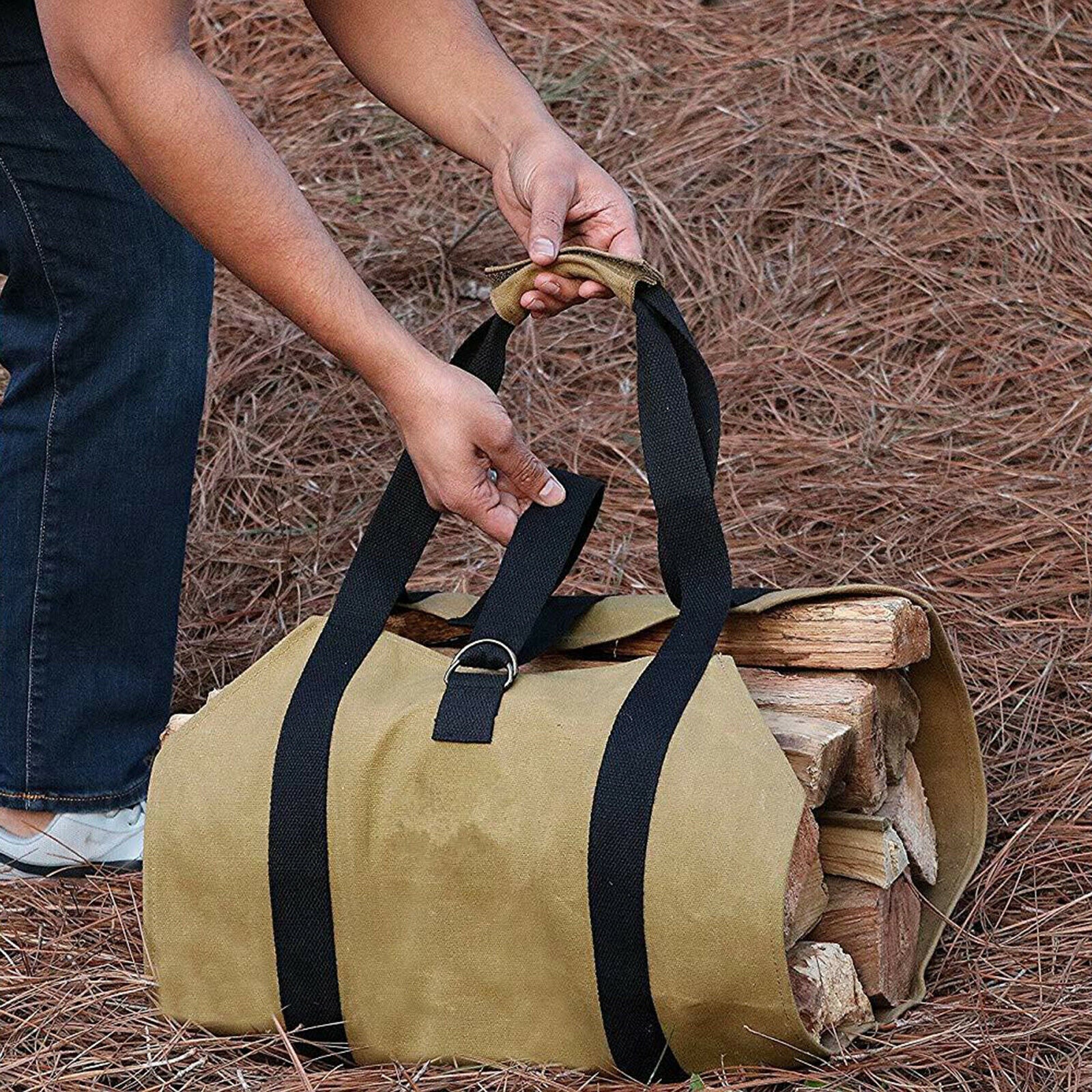 Large Capacity Canvas Log Carrier Bag Outdoor Firewood Holder Best Gifts