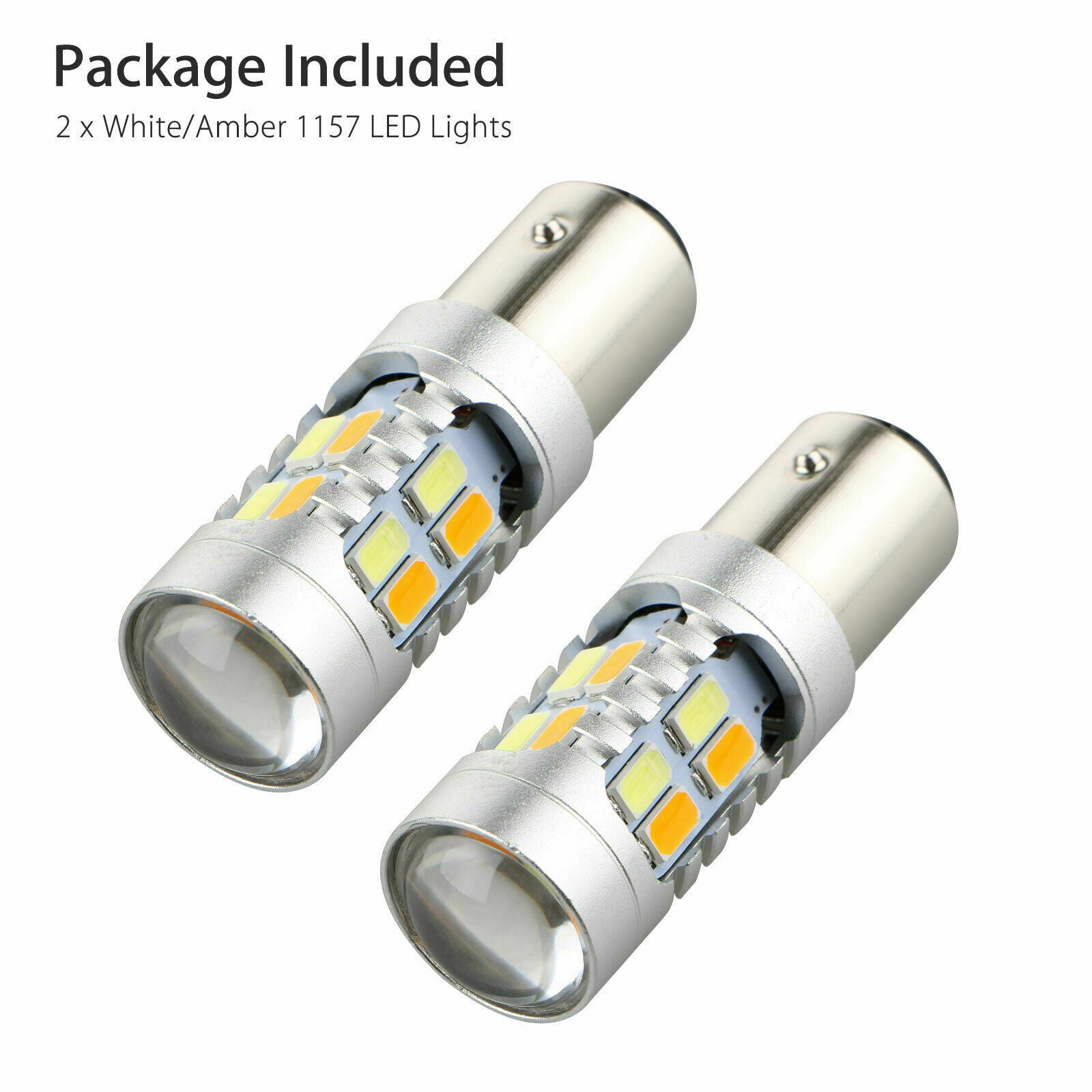 2x 1157 Dual Color Switchback 5630 6000K White/Amber LED Signal Turn Light Bulbs