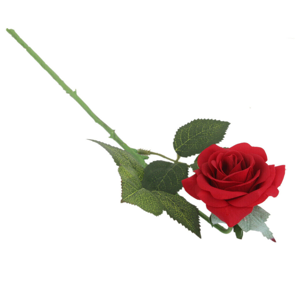 Artificial Lifelike Single Stem Rose Flower Wedding Party Craft Decor -Red