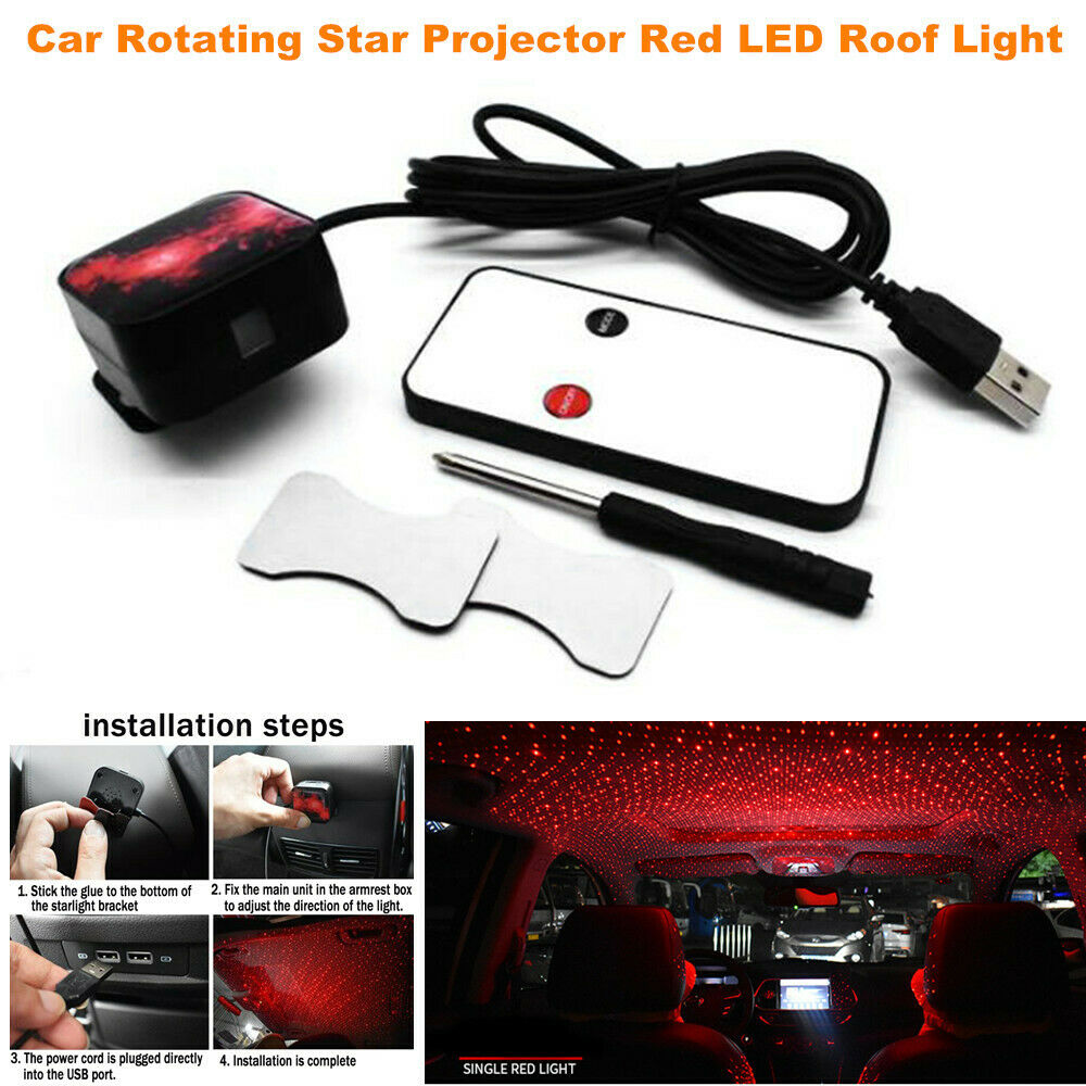 Car Rotating Star Projector Red LED Night Roof Light Atmosphere lamp Universal