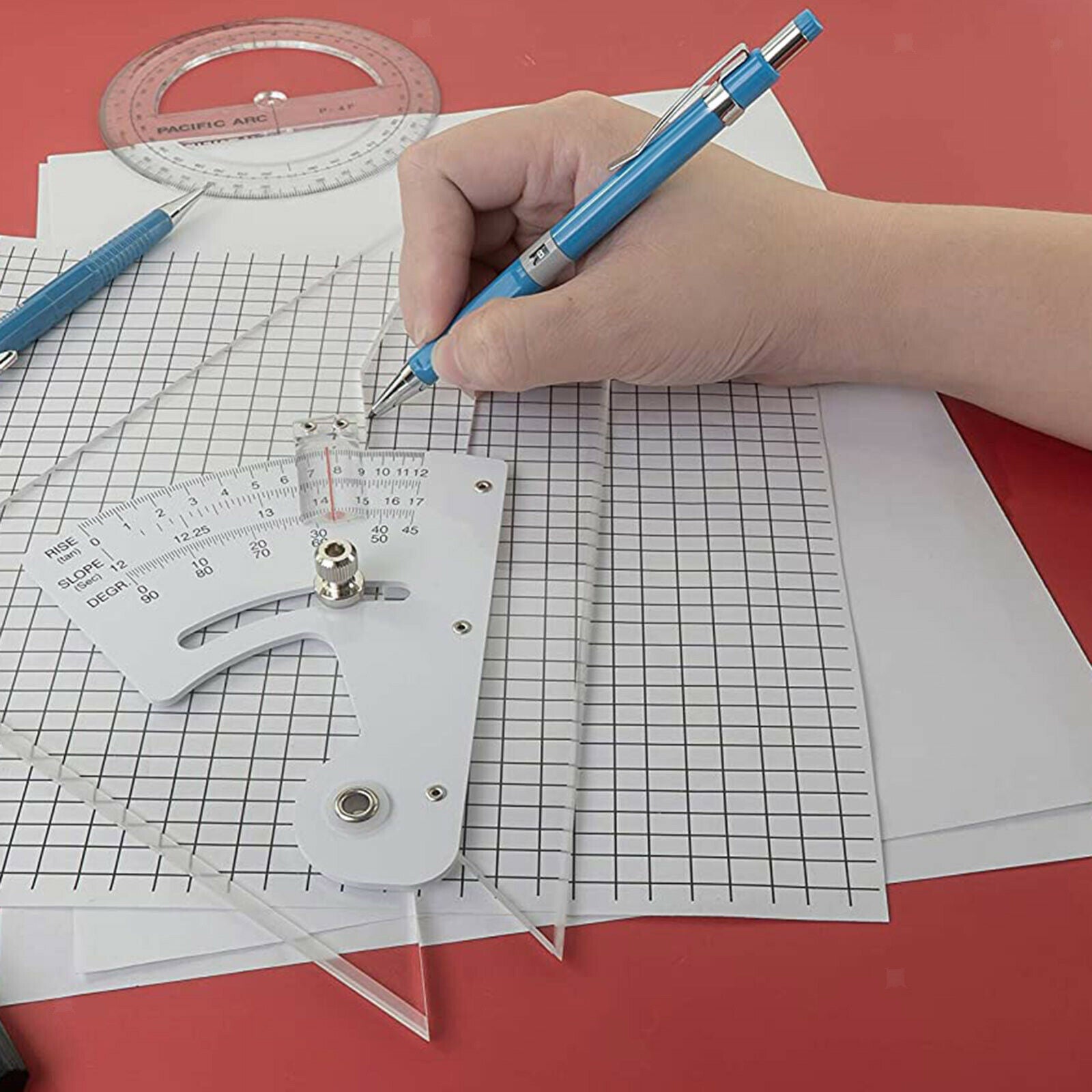 Drafting Triangle Ruler Adjustable Scale Architect Engineer Plain Edge