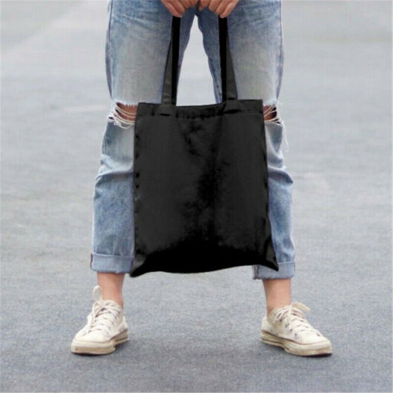 Reusable Shoulder HandBag 100% Organic Cotton Canvas Shopping Bag Black Tote Bag