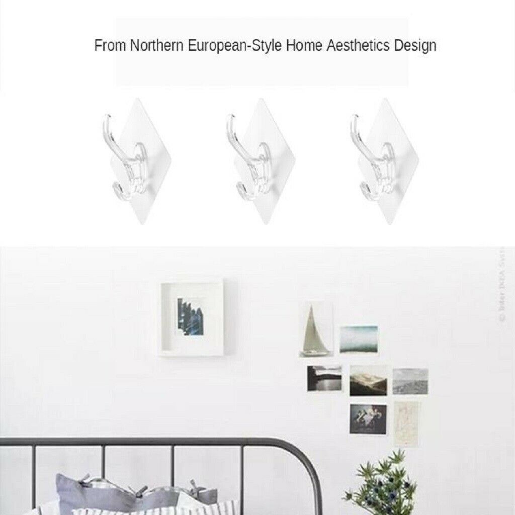 10Pcs Reusable Transparent Seamless Adhesive Waterproof Hook Hanger