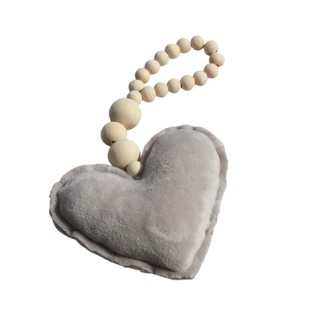 Wooden Beaded Grey Heart Hanging Ornament for Home Wedding DIY Decor