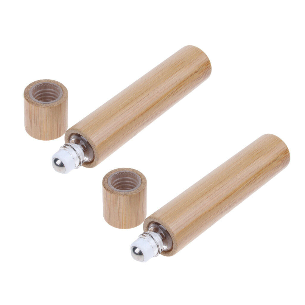 2X Empty Environmental Bamboo Shell Glass Perfume Roller Ball Bottles 15ml