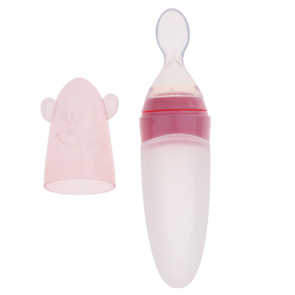Baby Silicone Feeding With Spoon Feeder Food Rice Cereal Bottle pink