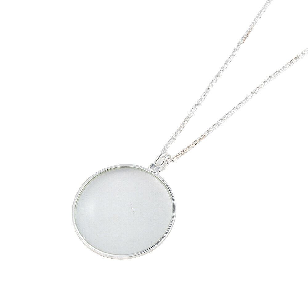 5X Magnifier Round Reading Magnifying Glass Lens Pendant Long Chain Necklace USA