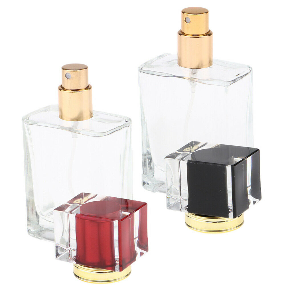2pcs Empty Glass Perfume Bottles Aftershave Spray Containers 50ml Black/Red