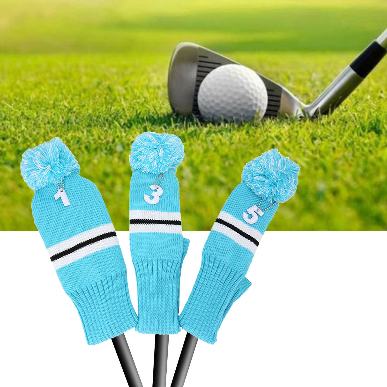 3pcs Knit Golf Driver Fairway Wood Head Covers Long Neck UT Club Headcover