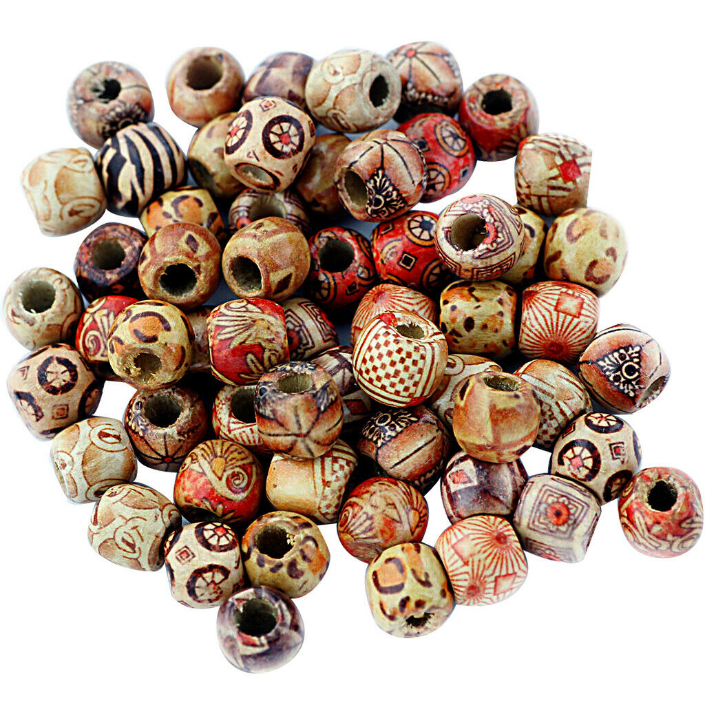 100 x Round Wood Printed Beads Loose Spacer Beads for Jewelry Making 12mm