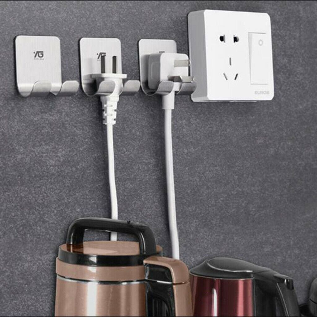 Stainless Adhesive Hooks Set Hanger Power Plug Socket Hook + Shaver Rack