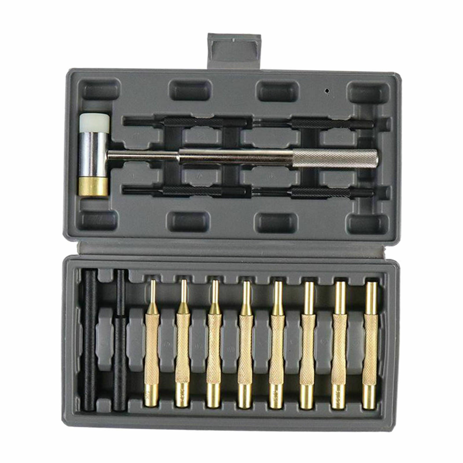 15pcs Pin Punch Set 8 Brass 4 Steel 2 Plastic 1 Hammer Gunsmith Drift Pin Punch