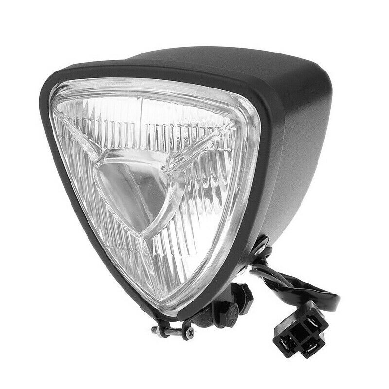 12V Motorcycle Triangle Headlight Head Lamp H3 Light Bulb Steel Black housing